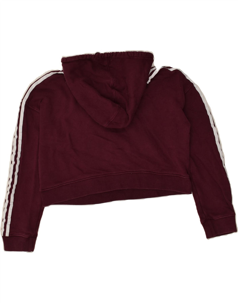 ADIDAS Womens Crop Hoodie Jumper UK 6 XS Burgundy Cotton | Vintage Adidas | Thrift | Second-Hand Adidas | Used Clothing | Messina Hembry 