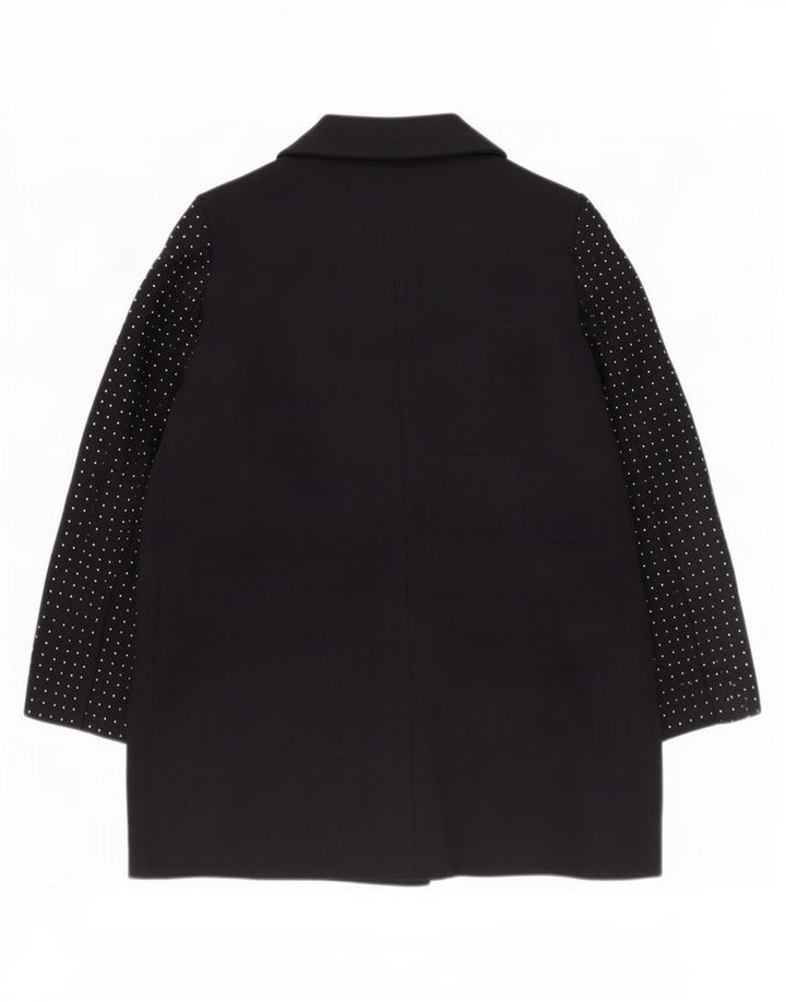 Zara Womens Overcoat UK 14 Large Navy Blue Spotted Wool