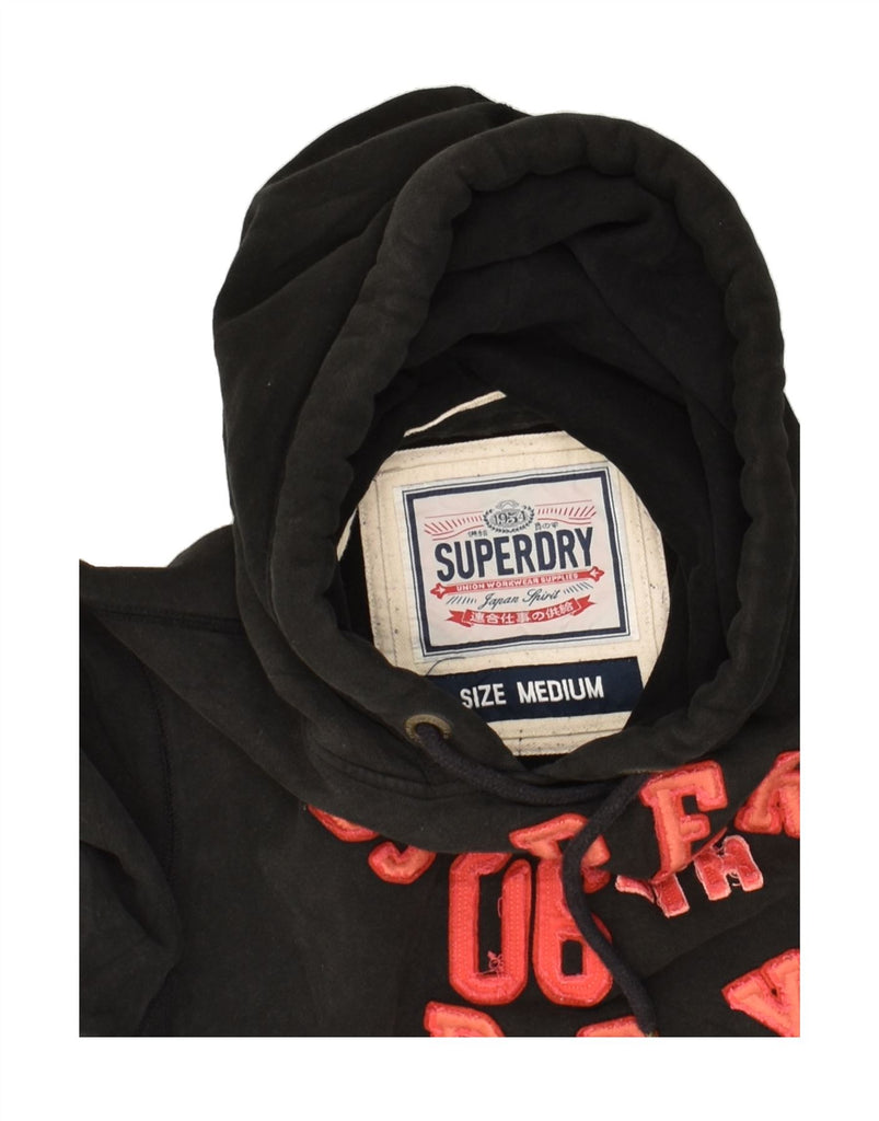 SUPERDRY Womens Graphic Hoodie Jumper UK 14 Medium Black Cotton | Vintage Superdry | Thrift | Second-Hand Superdry | Used Clothing | Messina Hembry 