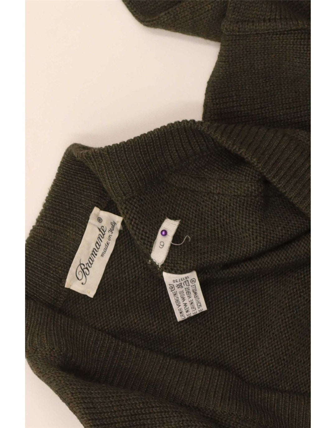 Bramante Mens Cardigan Sweater Large Khaki Argyle/Diamond Virgin Wool