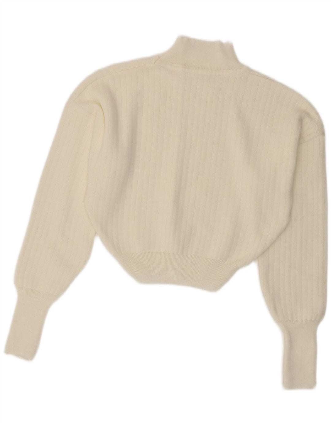 Vintage Womens Crop Turtle Neck Jumper Sweater UK 14 Medium White