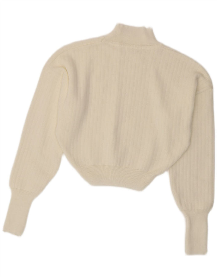 Vintage Womens Crop Turtle Neck Jumper Sweater UK 14 Medium White