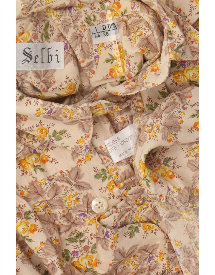 VINTAGE Womens Shirt Blouse IT 44 Medium Beige Floral Viscose
