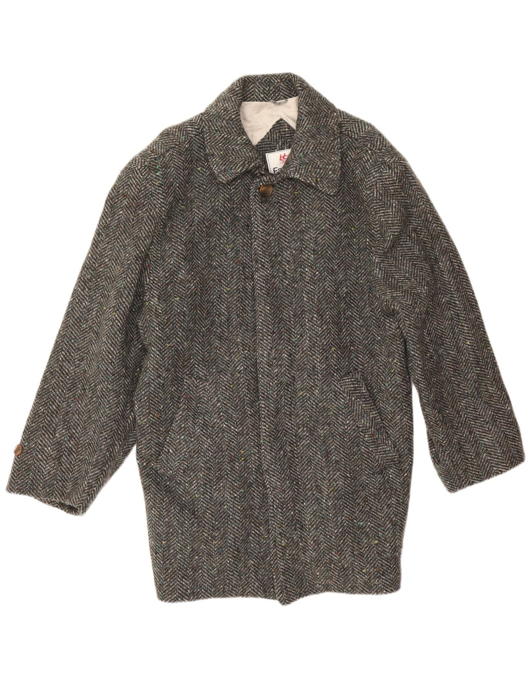 Faciba Mens Overcoat IT 52 XL Grey Herringbone Wool
