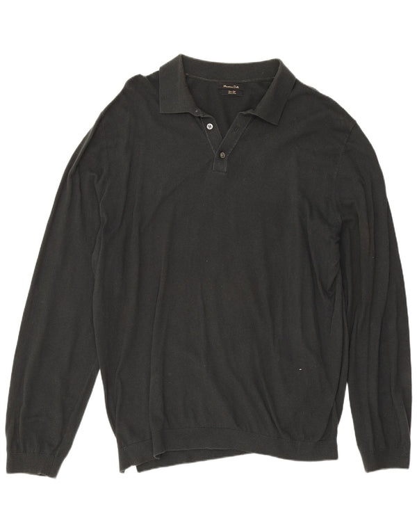 Massimo Dutti Mens Polo Neck Jumper Sweater XL Black Cotton