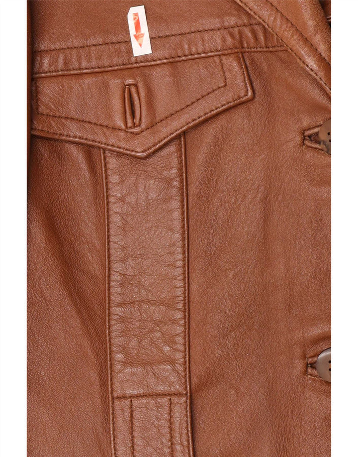 Vintage Womens 3 Button Leather Jacket UK 8 Small Brown