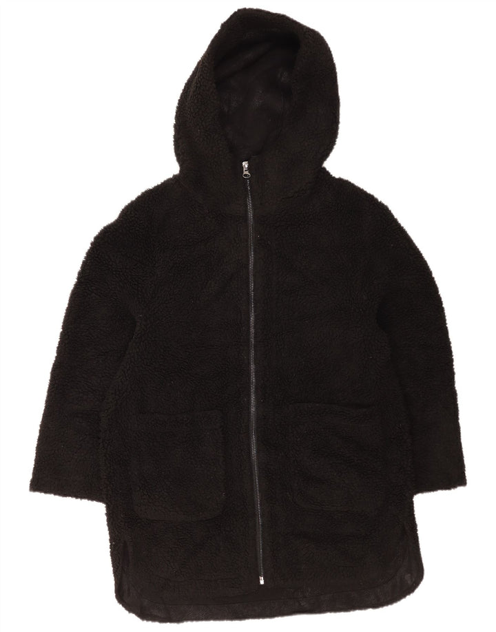 Zara Womens Hooded Oversized Fleece Jacket UK 6 XS Black Polyester