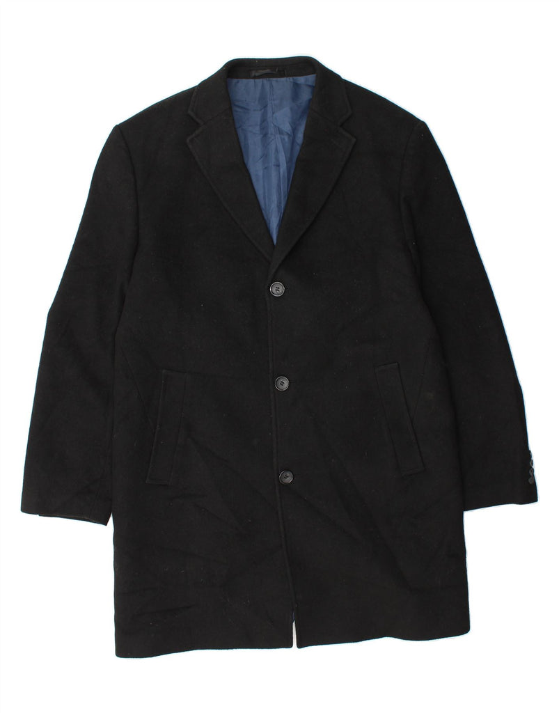 MARKS & SPENCER Mens Overcoat UK 42 XL Black Wool Vintage Marks & Spencer and Second-Hand Marks & Spencer from Messina Hembry 