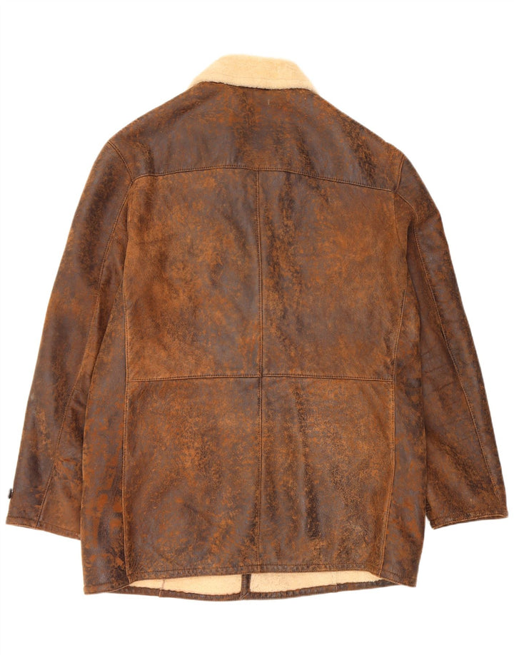 Marlboro Classics Mens Shearling Jacket UK 42 XL Brown Sheepskin