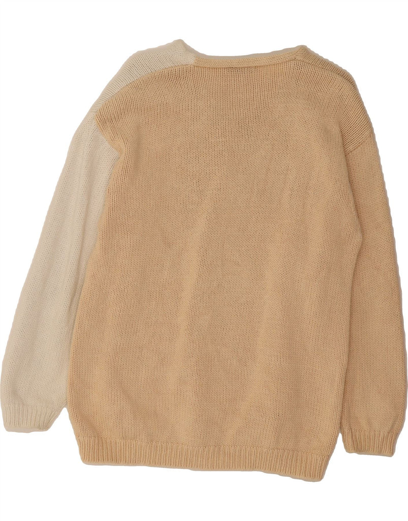 NICE CONNECTION Womens V-Neck Jumper Sweater UK 16 Large Beige Colourblock Vintage Nice Connection and Second-Hand Nice Connection from Messina Hembry 
