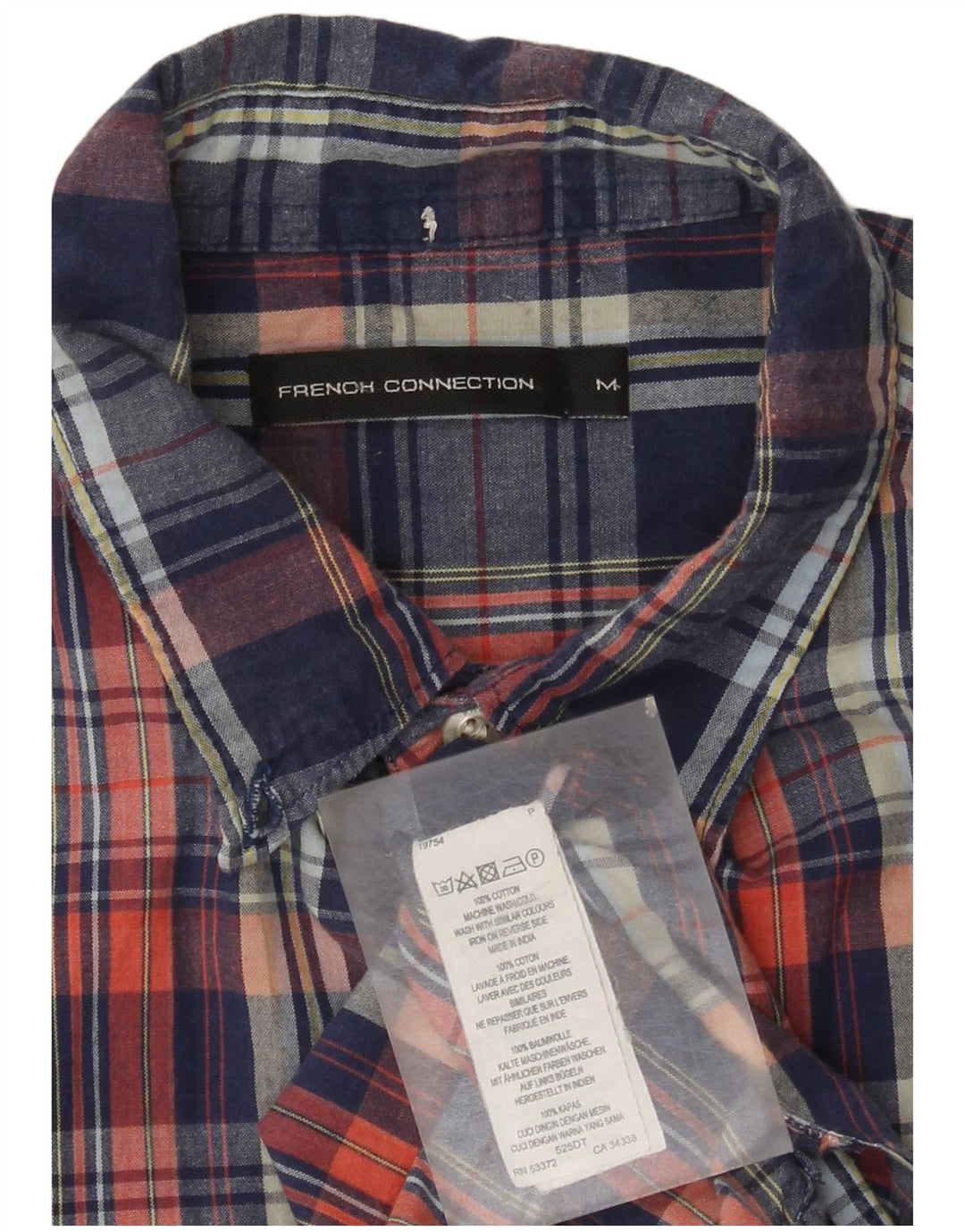 French Connection Mens Shirt Medium Navy Blue Check Cotton