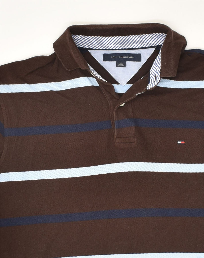 TOMMY HILFIGER Mens Polo Shirt Small Brown Striped Cotton | Vintage Tommy Hilfiger | Thrift | Second-Hand Tommy Hilfiger | Used Clothing | Messina Hembry 