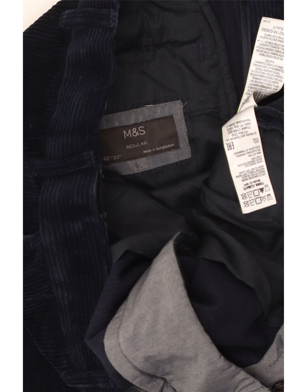 MARKS & SPENCER Mens Regular Fit Corduroy Trousers W40 L33 Navy Blue