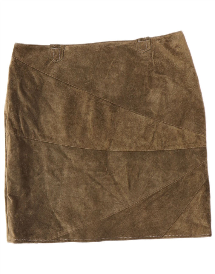 Vintage Womens Suede Skirt Medium W32  Khaki Leather