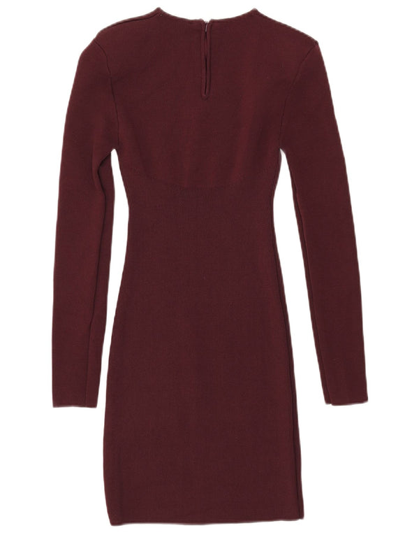 Zara Womens Long Sleeve Jumper Dress UK 10 Small Burgundy Viscose