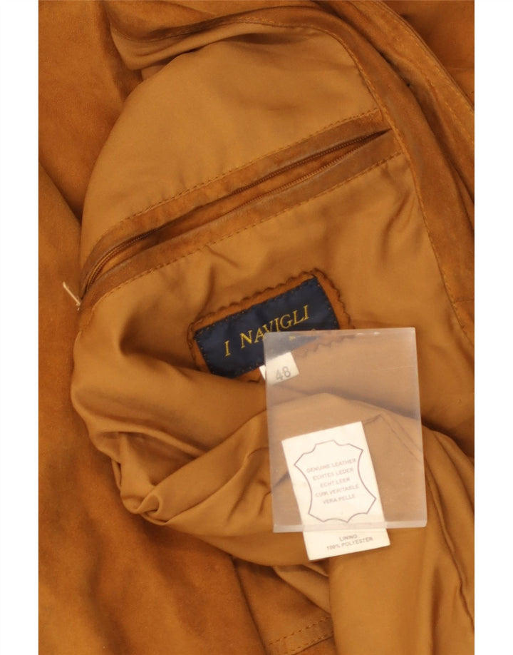 I NAVIGLI Mens Suede Bomber Jacket IT 48 Medium Brown Leather