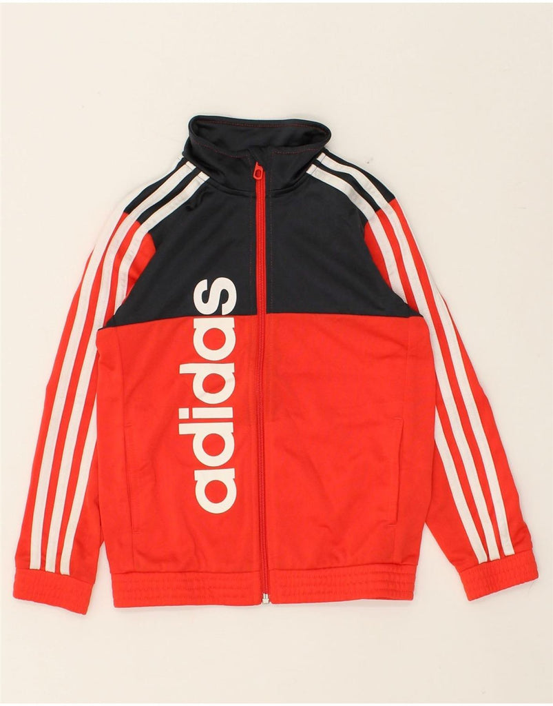 ADIDAS Boys Graphic Tracksuit Top Jacket 7-8 Years Red Colourblock | Vintage Adidas | Thrift | Second-Hand Adidas | Used Clothing | Messina Hembry 