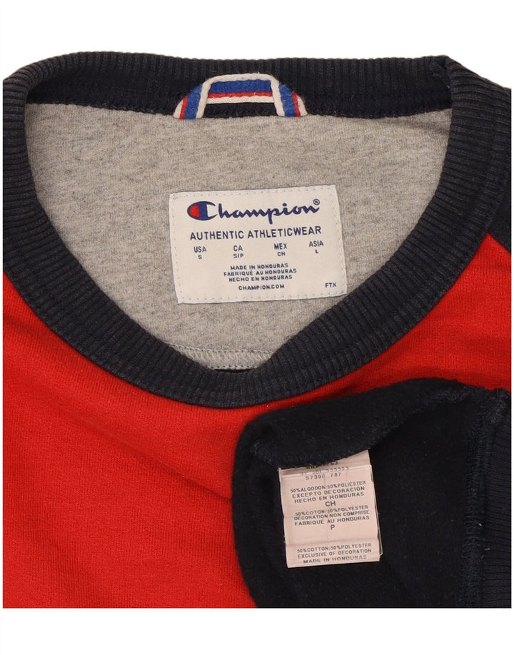 Champion Mens Sweatshirt Jumper Large Navy Blue Colourblock Polyester