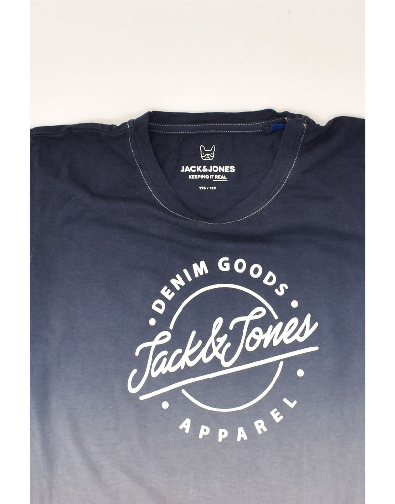 JACK & JONES Boys Graphic T-Shirt Top 15-16 Years Navy Blue Colourblock | Vintage Jack & Jones | Thrift | Second-Hand Jack & Jones | Used Clothing | Messina Hembry 