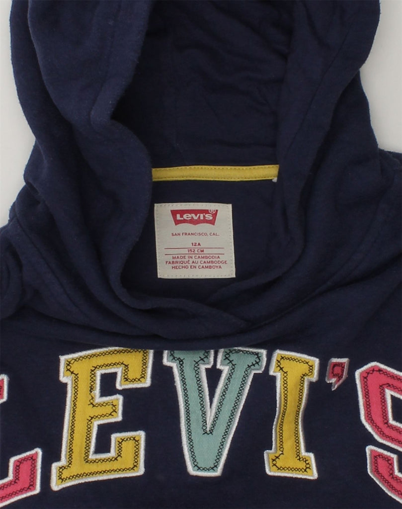 LEVI'S Girls Graphic Hoodie Jumper 11-12 Years Navy Blue Cotton | Vintage Levi's | Thrift | Second-Hand Levi's | Used Clothing | Messina Hembry 