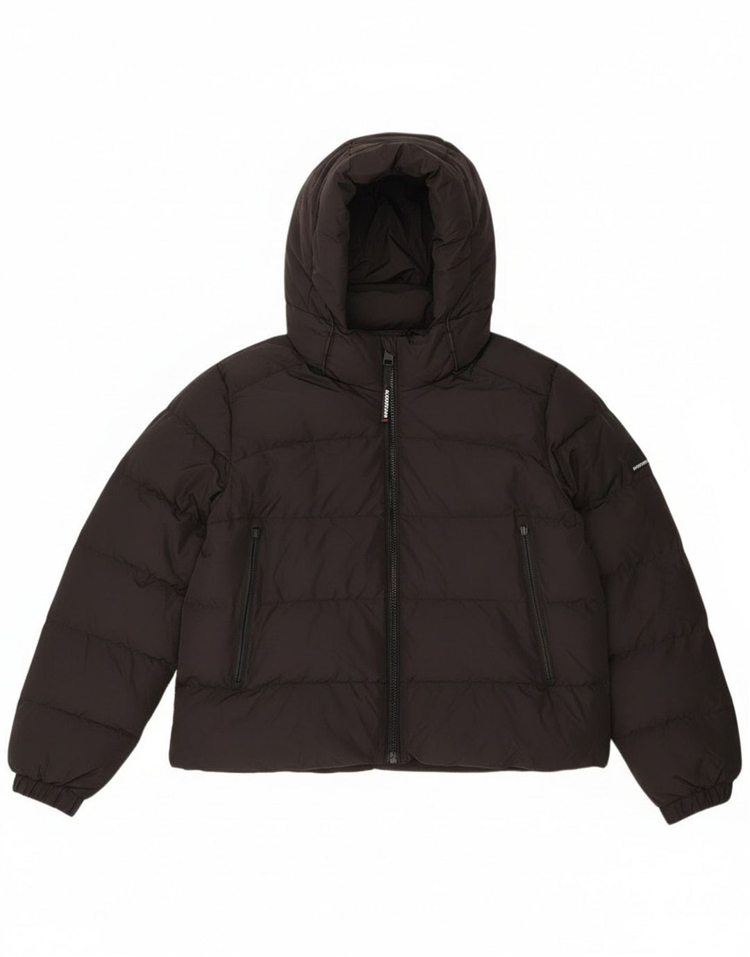 Superdry Womens Crop Hooded Padded Jacket UK 16 Large Black Polyester