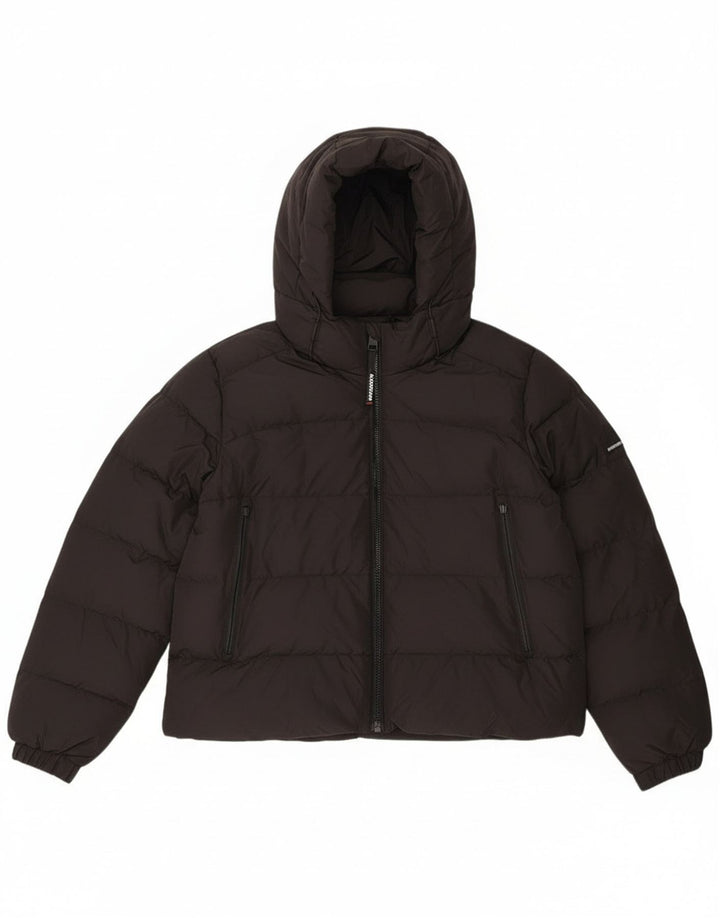 Superdry Womens Crop Hooded Padded Jacket UK 16 Large Black Polyester