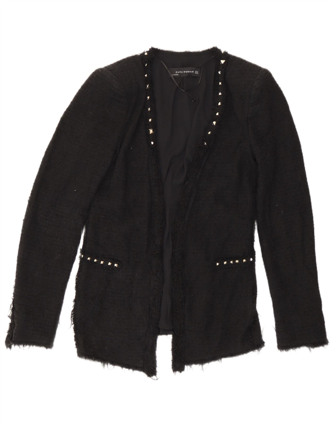 Zara Womens Open Blazer Jacket UK 12 Medium Black Cotton