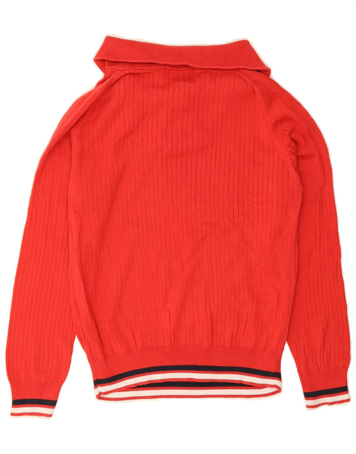 LYLE & SCOTT Womens Button Neck Jumper Sweater UK 14 Medium Red Cotton Vintage Lyle & Scott and Second-Hand Lyle & Scott from Messina Hembry 