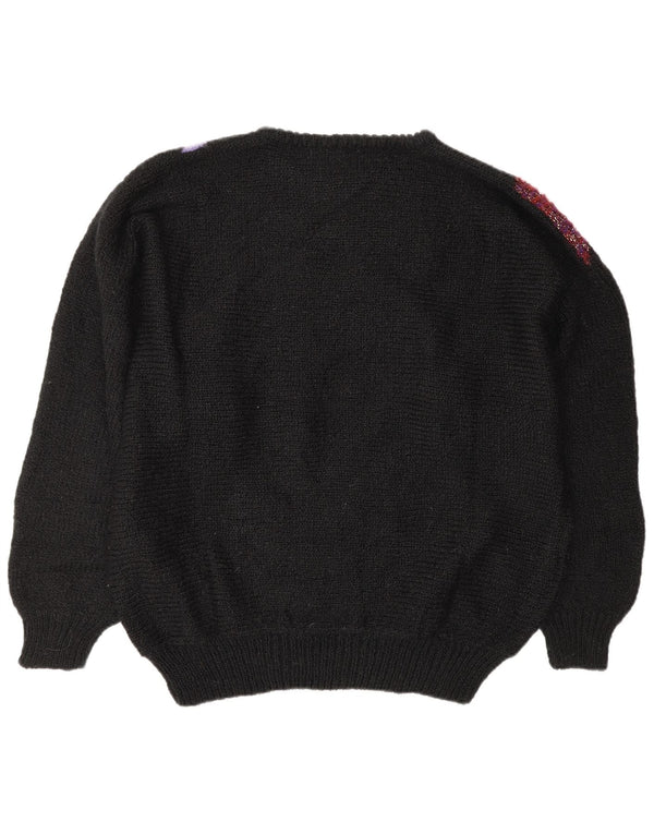 C&A Womens Graphic Crew Neck Jumper Sweater UK 18 XL Black Acrylic