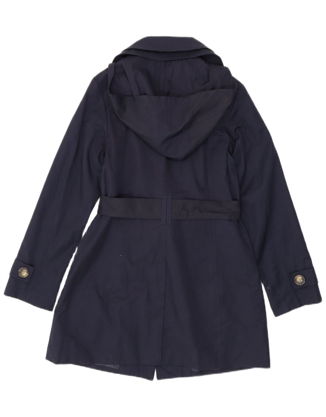 LONDON FOG Womens Hooded Trench Coat UK 10 Small Navy Blue Cotton