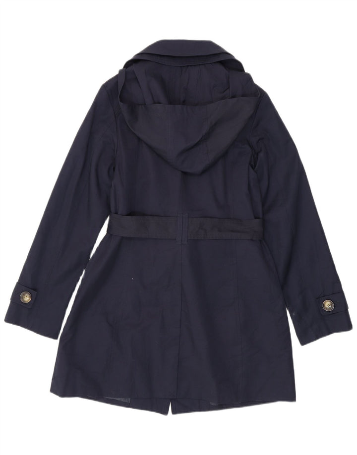 LONDON FOG Womens Hooded Trench Coat UK 10 Small Navy Blue Cotton