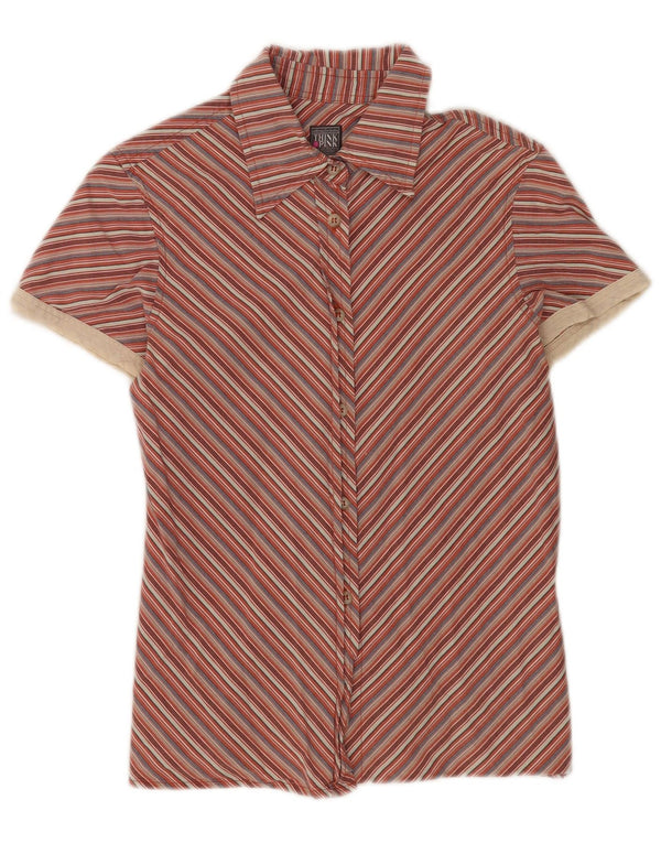 Think Pink Womens Short Sleeve Shirt UK 10 Small Red Striped Cotton