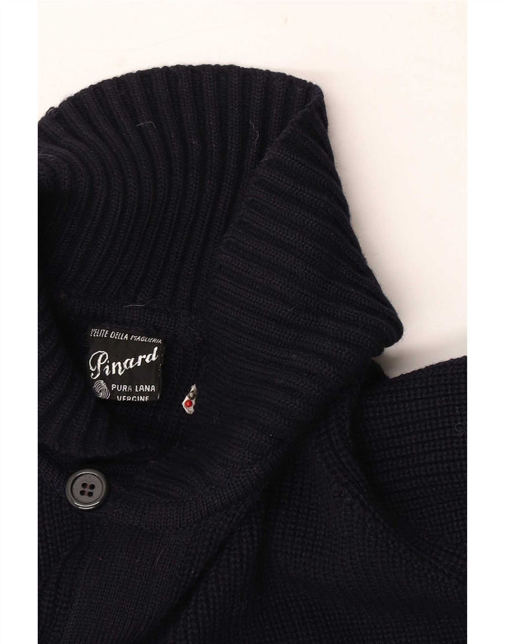 Vintage Mens Cardigan Sweater Medium Navy Blue Virgin Wool