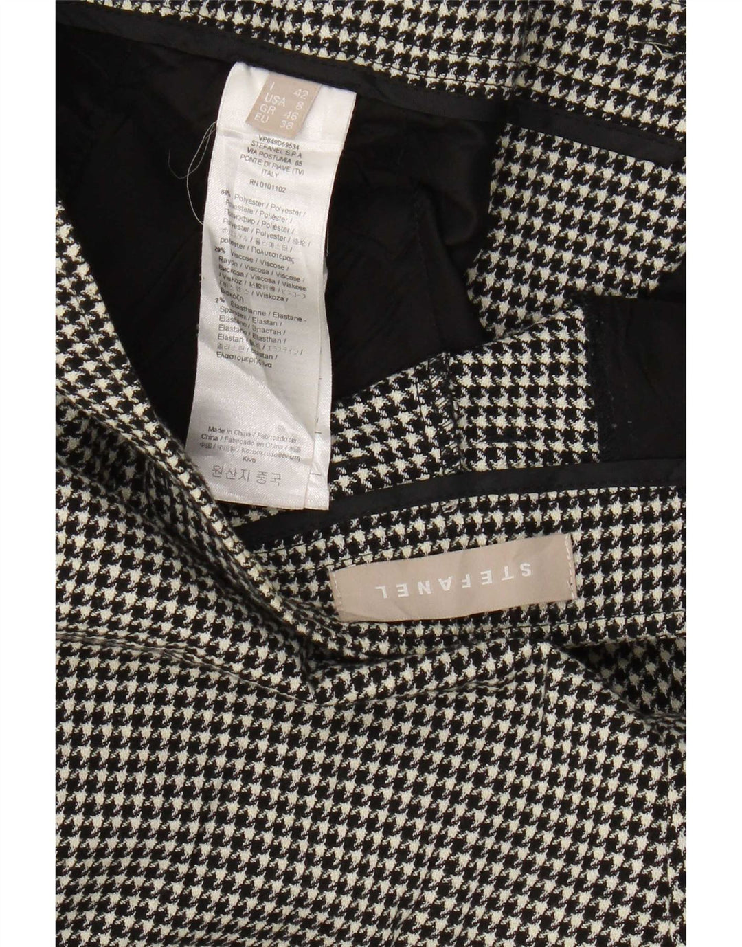 Stefanel Womens Cropped Trousers IT 42 Medium W32 L24 Black Houndstooth