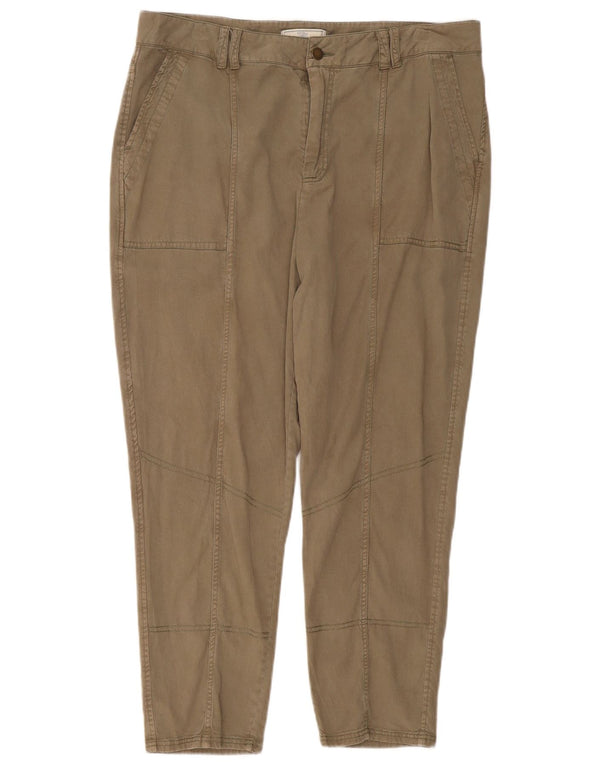 Fat Face Womens High Waist Cropped Trousers UK 16 Large W36 L26 Khaki