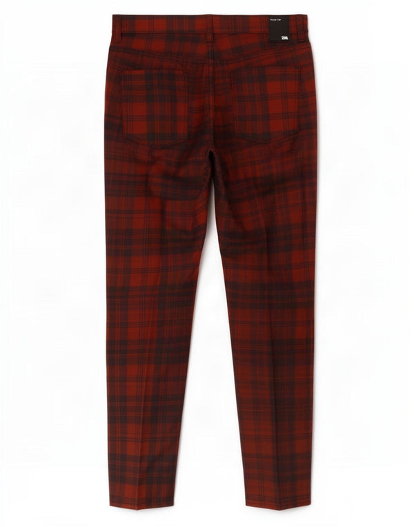 Zara Womens Slim Casual Trousers EU 42 Large W32 L27 Red Plaid Cotton