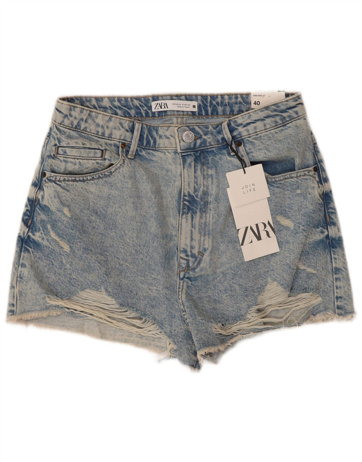 ZARA Womens Distressed Denim Shorts EU 40 Medium W30  Blue Cotton