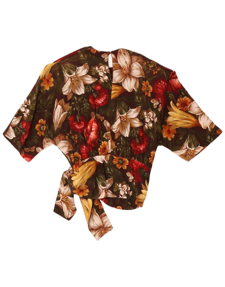 Punto e Virgola Womens Blouse Top IT 44 Medium Brown Floral Acetate