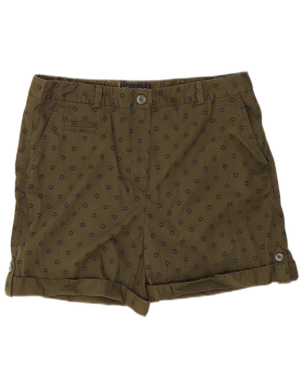 Marks & Spencer Womens Chino Shorts UK 14 Large W34 Khaki Floral Cotton