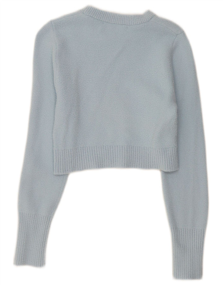 ZARA Womens Crop Boat Neck Jumper Sweater UK 8 Small Blue