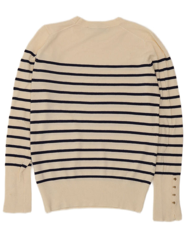 Zara Womens Crew Neck Jumper Sweater UK 10 Small Off White Striped Viscose