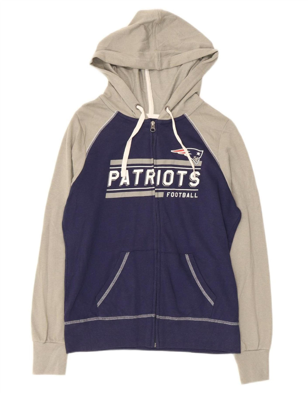 NFL Womens Patriots Zip Hoodie Sweater UK 10 Small Navy Blue Colourblock