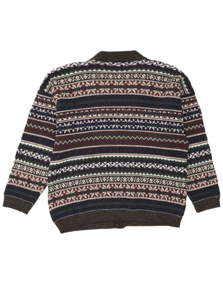 Vintage Mens Cardigan Sweater Large Multicoloured Fair Isle Retro