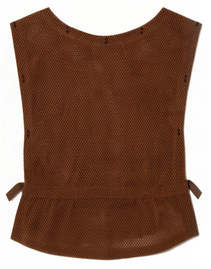 Vintage Womens Sleeveless See Through Top IT 36 XS Brown