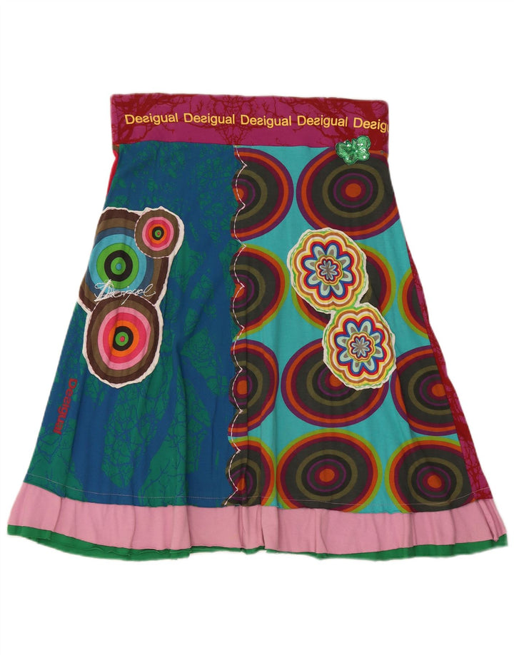 Desigual Womens A-Line Skirt Medium W30 Multicoloured Geometric Cotton