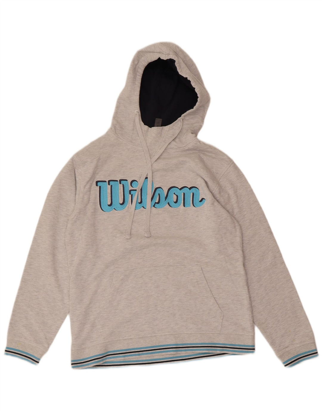 WILSON Mens Graphic Hoodie Jumper Large Grey Flecked Cotton