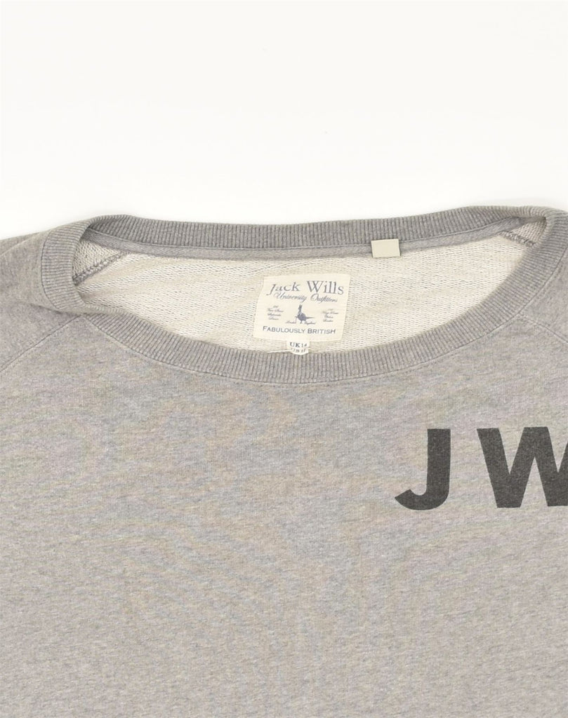 JACK WILLS Womens Graphic Sweatshirt Jumper UK 14 Large Grey Cotton | Vintage Jack Wills | Thrift | Second-Hand Jack Wills | Used Clothing | Messina Hembry 