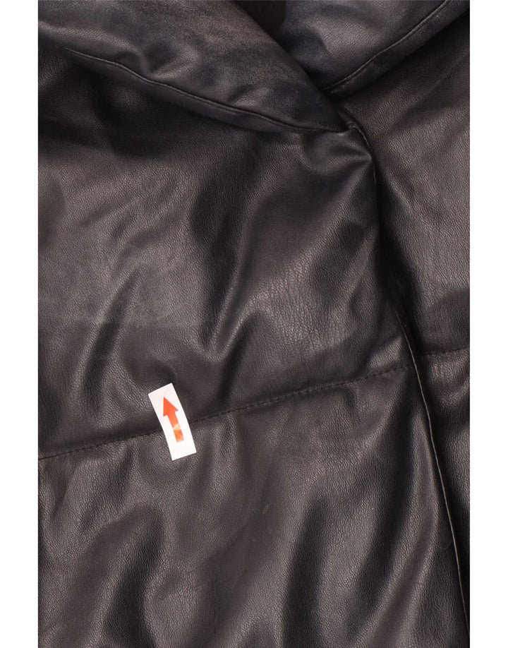 Zara Womens Oversized Faux Leather Padded Jacket UK 6 XS Black Polyurethane