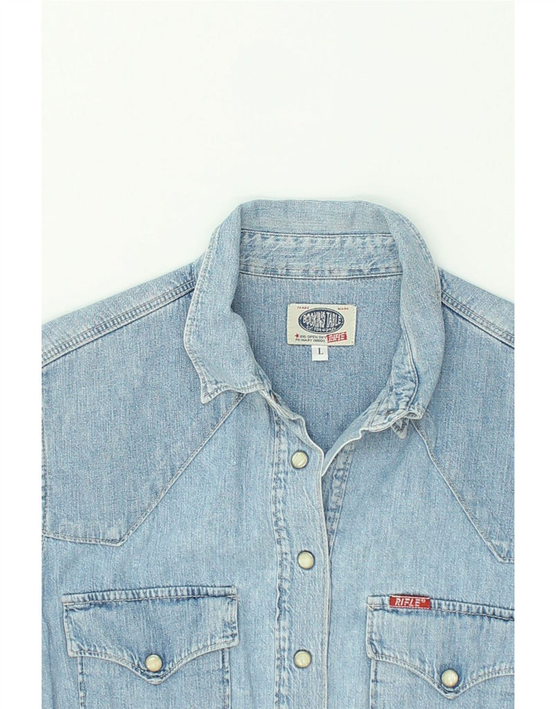 RIFLE Womens Denim Shirt UK 14 Large Blue Cotton | Vintage Rifle | Thrift | Second-Hand Rifle | Used Clothing | Messina Hembry 