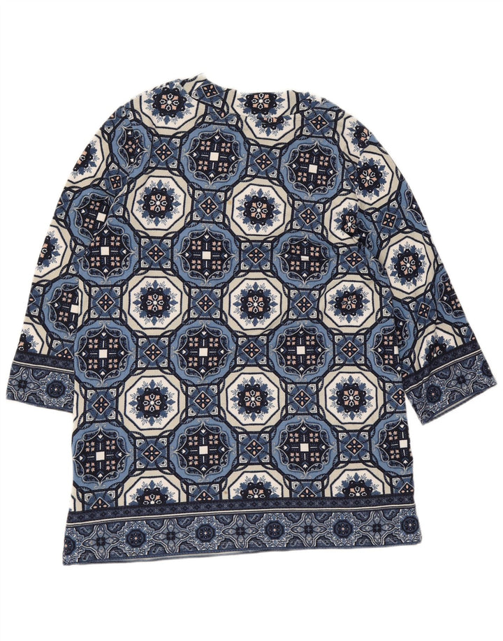 Marks & Spencer Womens 3/4 Sleeve Tunic Top UK 12 Medium Blue Geometric